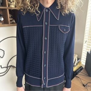 Vintage 60s Leonardo Strassi Dagger Collar Knit Cardigan Sweater ~ Size Medium